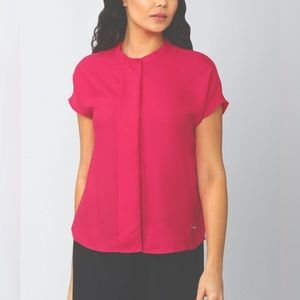 NWOT Women Pink Solid Short Sleeves Formal Shirt